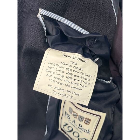 Jos A Bank Blazer Mens 36 Short Blue Navy Wool Two Button Brrr Comfort Classic - Picture 3 of 12